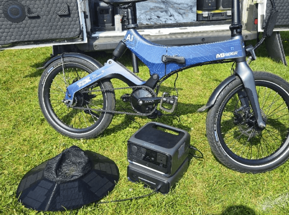 "Today's groundbreaking experiment (we are charging professionals haha)
So, are you ready for this, using the EcoFlow River Plus to charge our E-bike, while the solar hat heroically recharges the River 3 Plus.
 Is it efficient? No. Is it necessary? Absolutely not. But the sun’s out, and science must be done!"